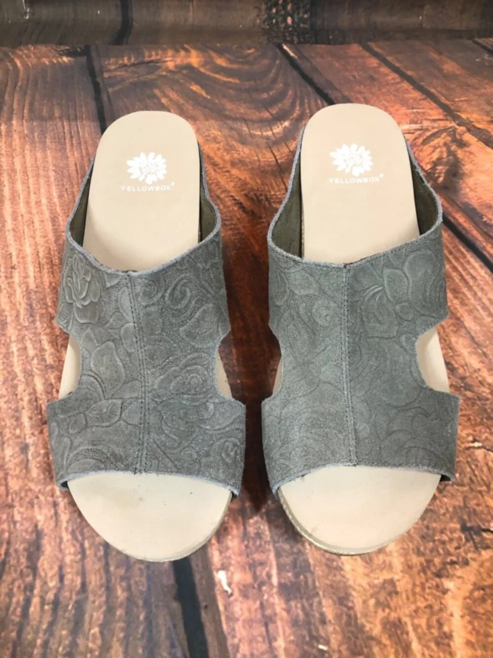 YellowBox Basia Sage Floral Embossed Wedge Sandals Womens 9.5 (s5p) - Picture 3 of 11